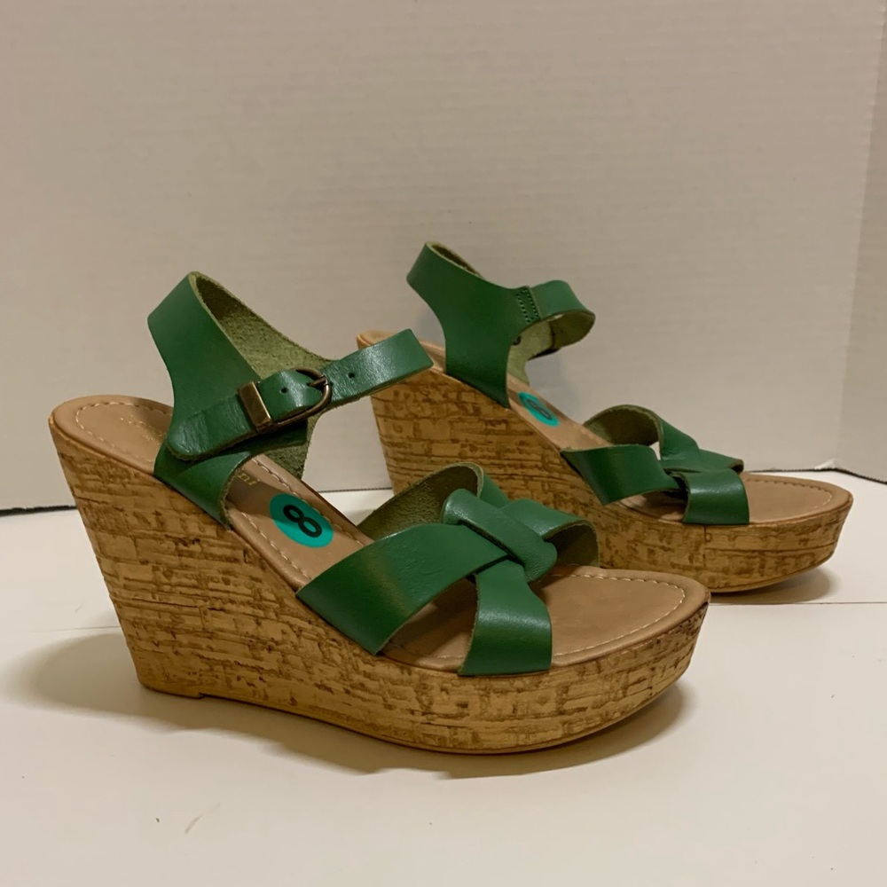 Green Leather Wedge Sandal